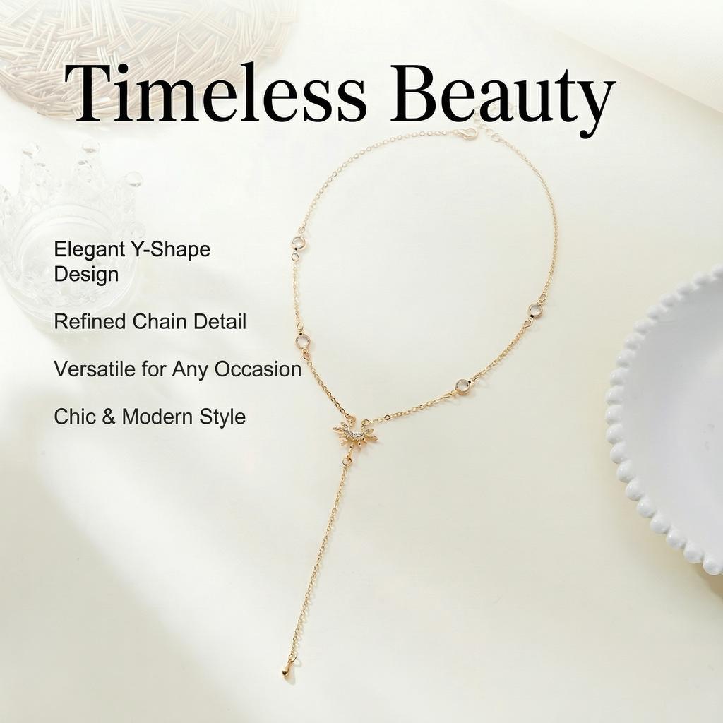 Sexy Rhinestone Long Necklace for Women Gold Color Water Droplet Sun Zircon Pendant Tassel Choker Party Accessories Jewelry Gift