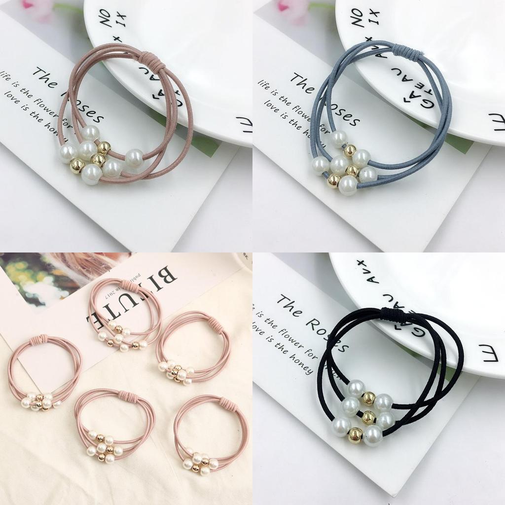 Korean Version Of The Three-strength Rubber Band High-elastic Pearl Head Rope For Women And Girls