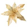 Holiday Decoration Pack Featuring 6 Glitter Poinsettia Ornaments with Poles for Christmas Trees and Seasonal Displays
