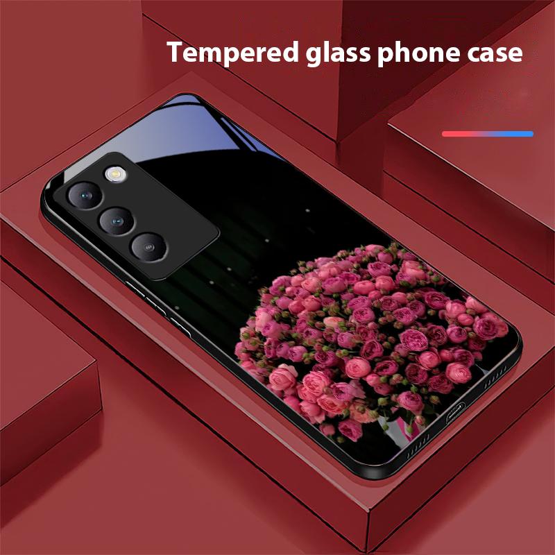 Różowe Kwiaty Róży Dla Y72 33S 11 03 36 96 Lite 35 16 Iqoo 12 V40 SE 5G 29 40 21 30 X80 Pro Vivo Etui na Telefon ze Szkła Hartowanego