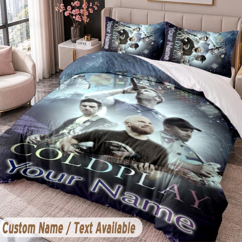 Custom Name Text 3Pcs Bedding Set Coldplay Duvet Cover And Two Pillowcases