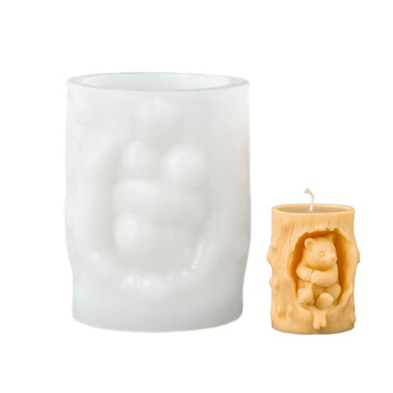 Bear Cylinder Candle Mold Cute Bear Animal Pillar Candle Silicone Mold for Soap Candle Making Resin Casting Aromatherapy Candles Wax Polymer Clay Home