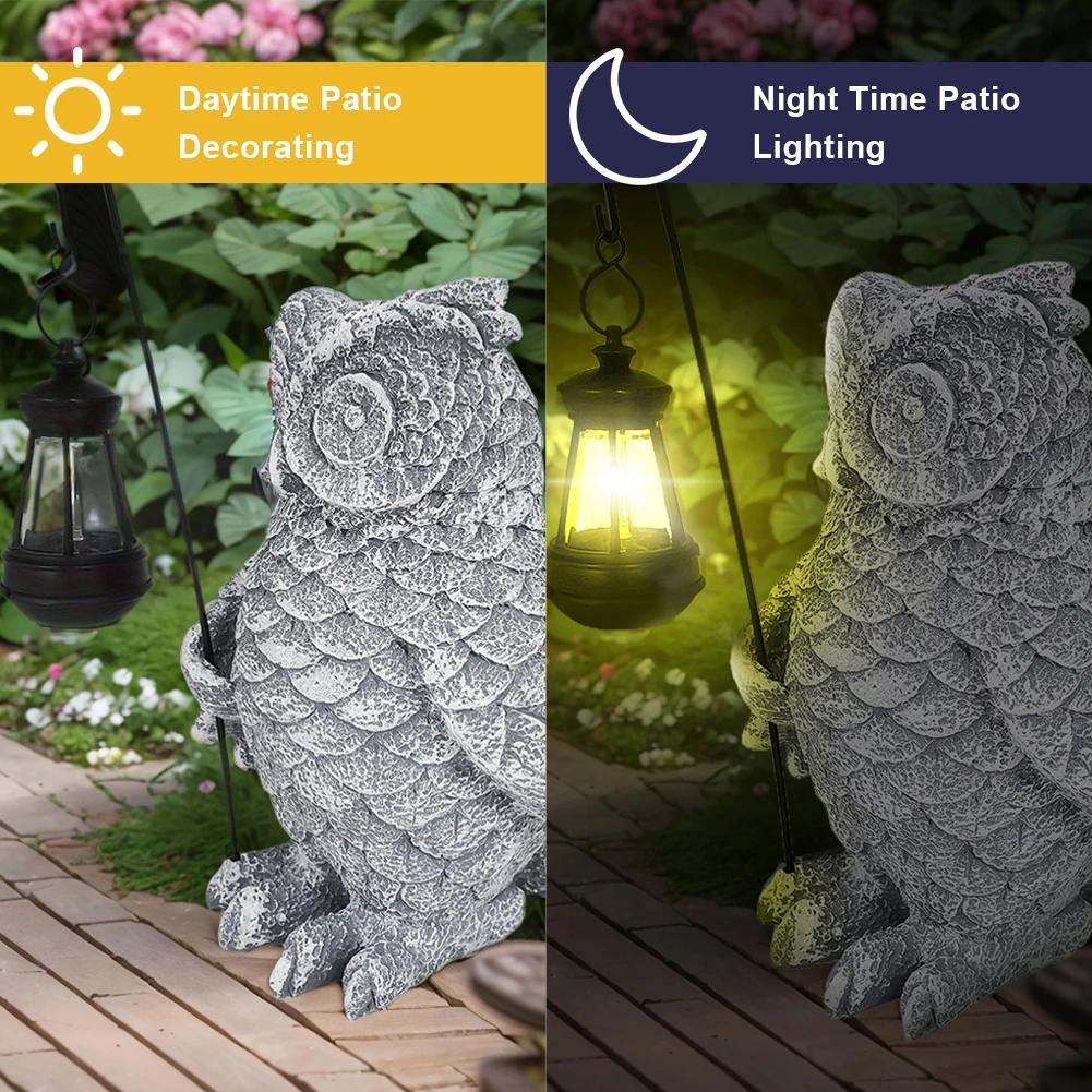 Solar Garden Statue Light Waterproof Creative Owl Figurine with LED Lamp Owl Solar Powered LED Light for Garden Patio and Lawn
