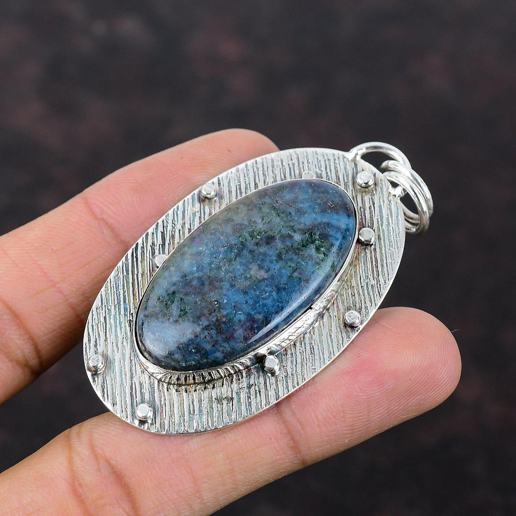 Ruby In Blue Kyanite Pendant Natural Gemstone Jewelry 925 Sterling Silver Pendant Handmade Antique Jewelry Gift For Mother Statement Jewelry