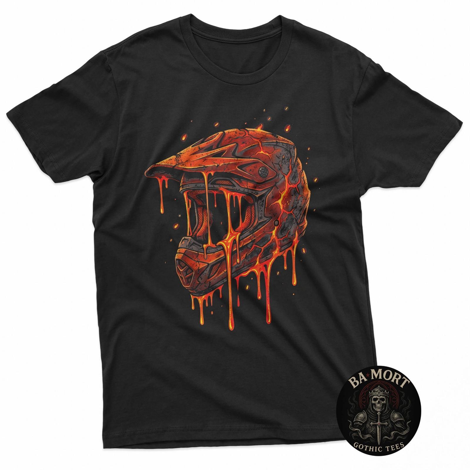 Motocross Helmet Drip Melt Graphic Dirt Bike Racing T-Shirt S