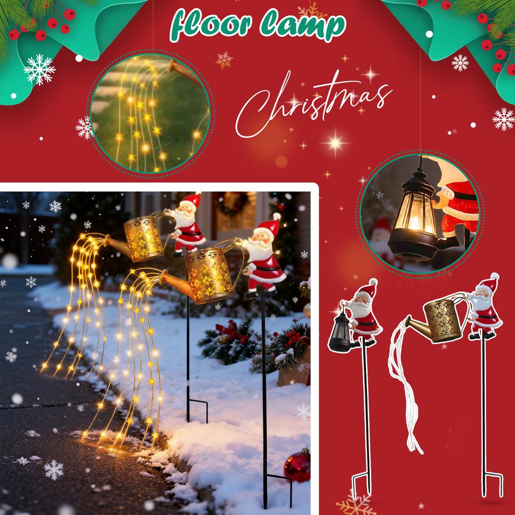 Santa  Light - Magical Christmas Watering Can With Solar LED Lights For Holiday Decor