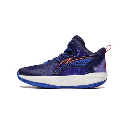 Li Ning Espuma Ligera Antideslizante Absorción de Impactos Ligeras Rebote Zapatillas de Baloncesto de Caña Media para Niños Zapatillas de Baloncesto Azul Estrellado YKBT044-1