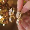 1 Pair Lainy Nature-Inspired Wheat Ear Drop Earrings - Golden Alloy Floral Design with Synthetic Synthetic Zirconia Stones, Casual To Formal Jewelry