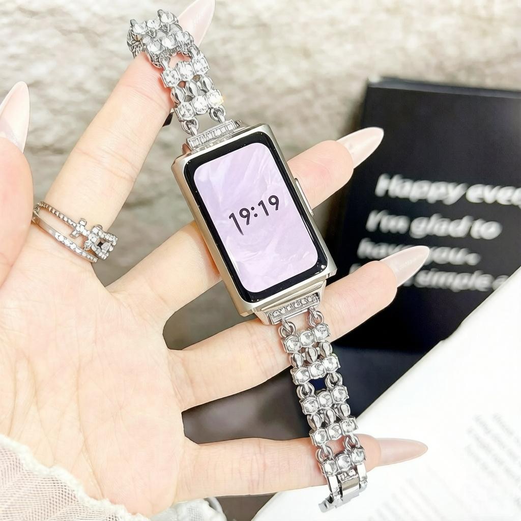 

Роскошный Алмазный Ремешок Для Huawei Band 11 Съемные Браслеты Для Часов Huawei Band 11 Pro Металлический Браслет Запасные Ремешки for Huawei band 11 серебряный