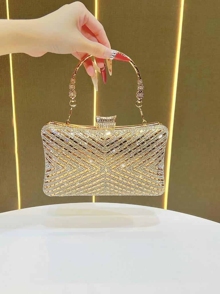 Luxury Rhinestone Lady Evening Clutch Bag With Lock Closure For Formal Events