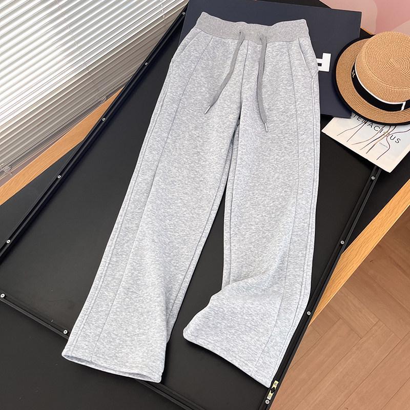 

Women s Slimming Coral Fleece Straight-Leg Sweatpants - Mid-Waist, Drawstring, Autumn/Winter Casual Long Pants L светло-серый