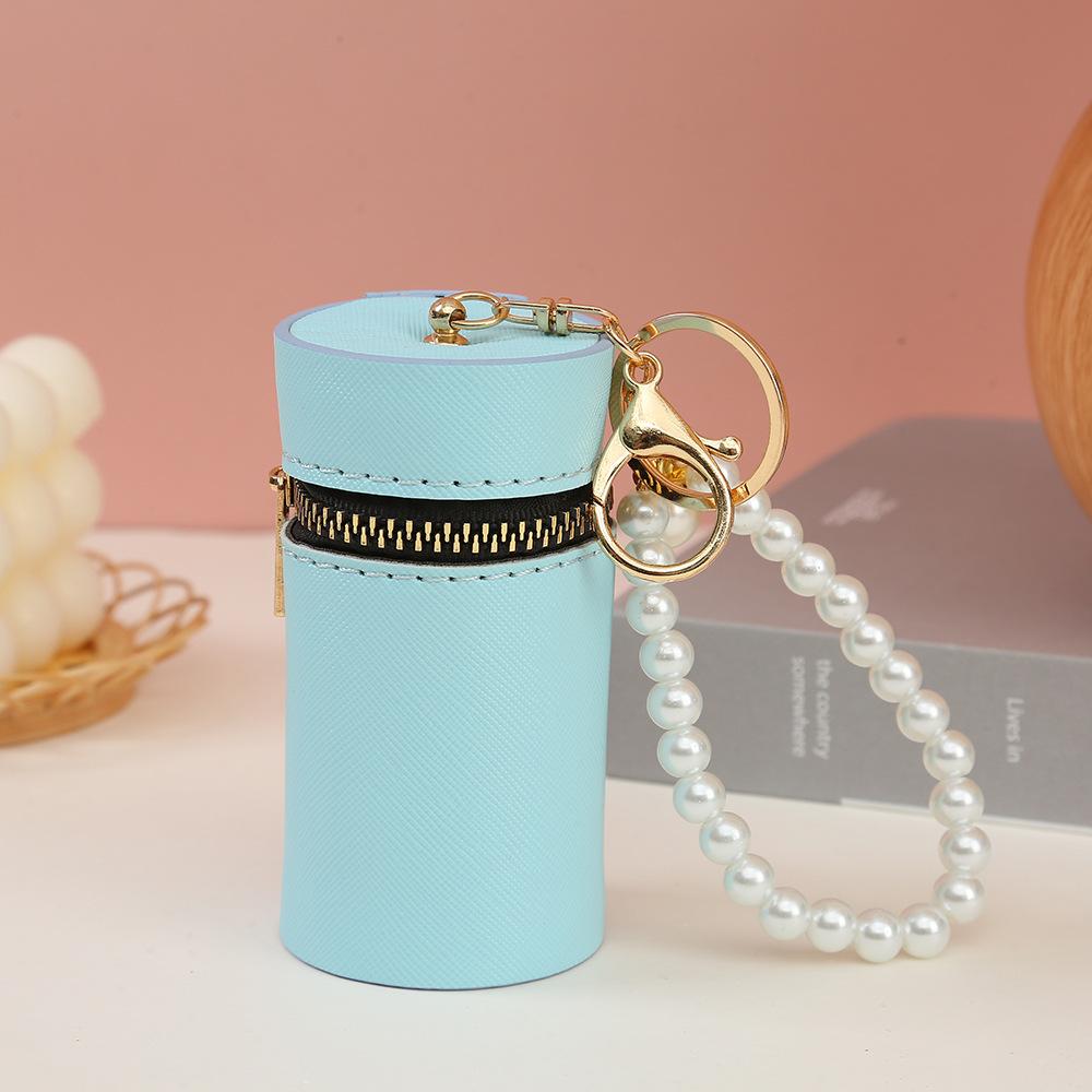 PU Macaron Color Portable Cylindrical Coin Purse Cute Mini Coin Pouch Car Keychain Earphone Bag Women Portable Lipstick Bag
