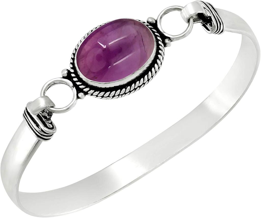 Vintage Silver Natural Oval Moonstone Bangle 7.5 inches Handmade Bangle Fine Jewelry Valentines Gift for Girlfriend Women