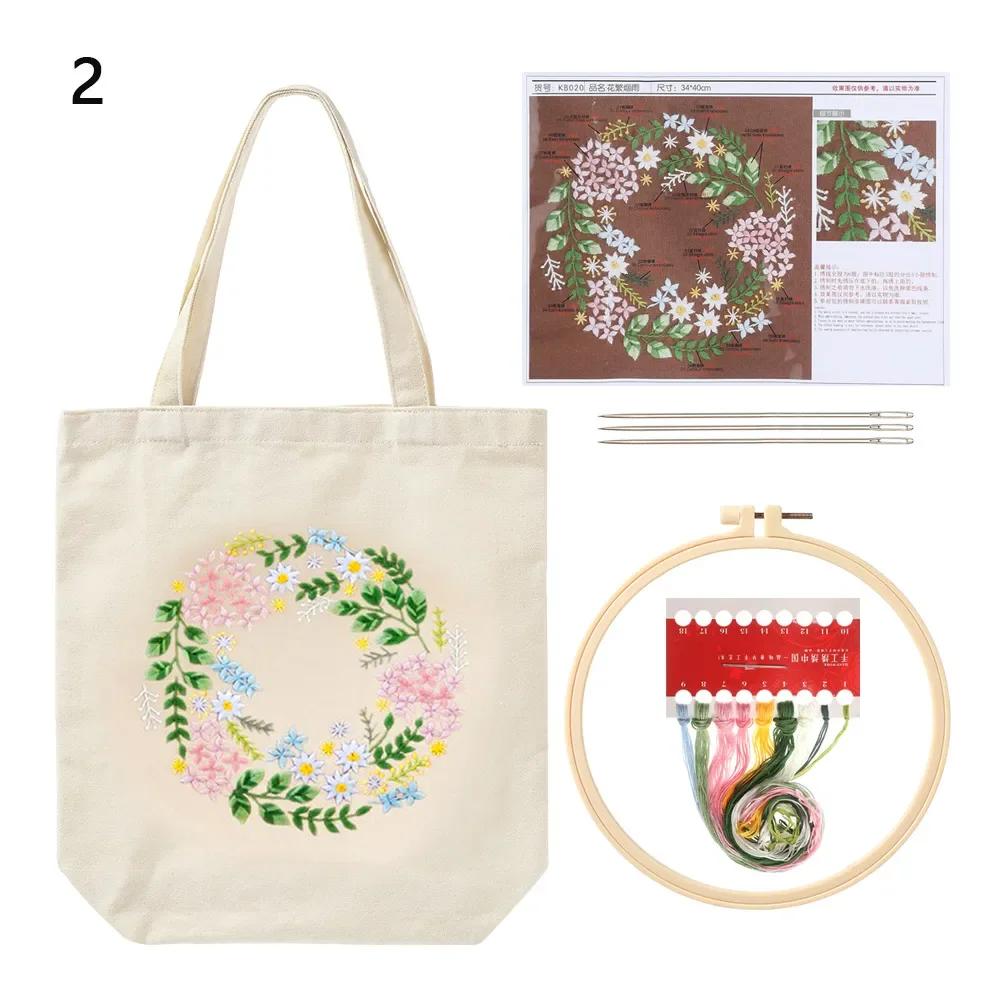 1 Set DIY Canvas Tragetasche Stickset Mit Blumenmuster Anleitung DIY Kunsthandwerk Zubehör Anfänger Nadelspitzensets