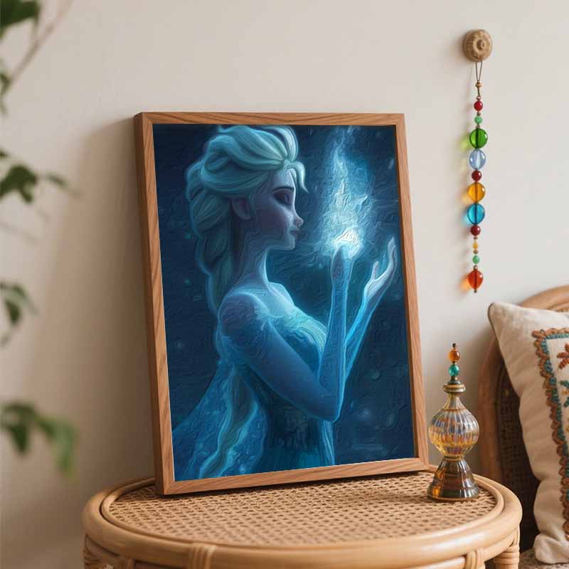 Disney Elsa Magic Oil Art Painting Kit Home Wall Decor Handmade Gift for Room Aesthetic Decoration Art Collection Sparkling Fantasy Decor
