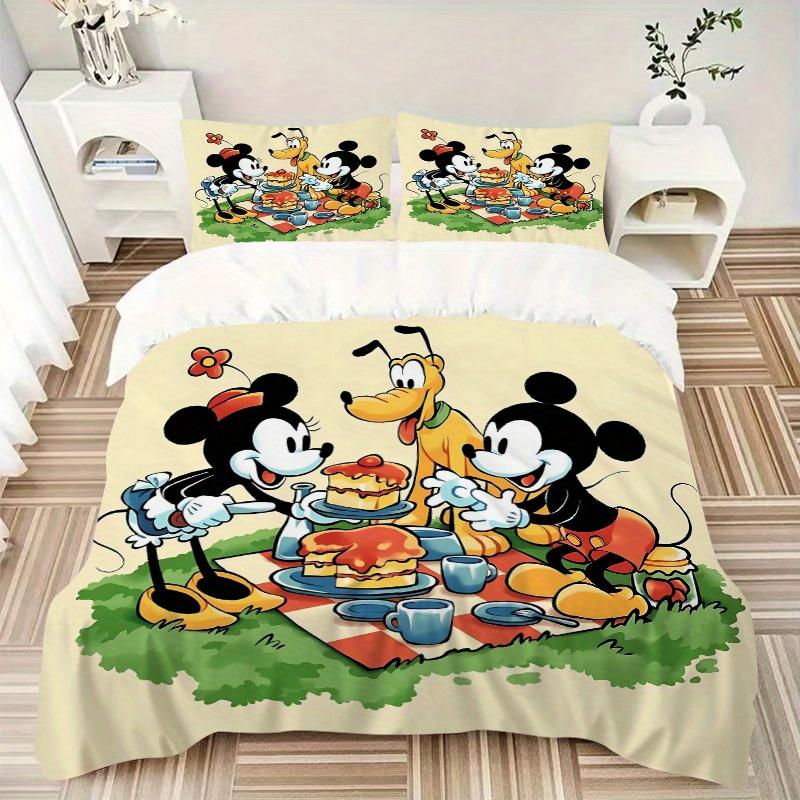 3pcs Mickey and Friends at Picnic Bedding Set Includes 1 Quilt Cover and 2 Pillowcases, Comfortable B060