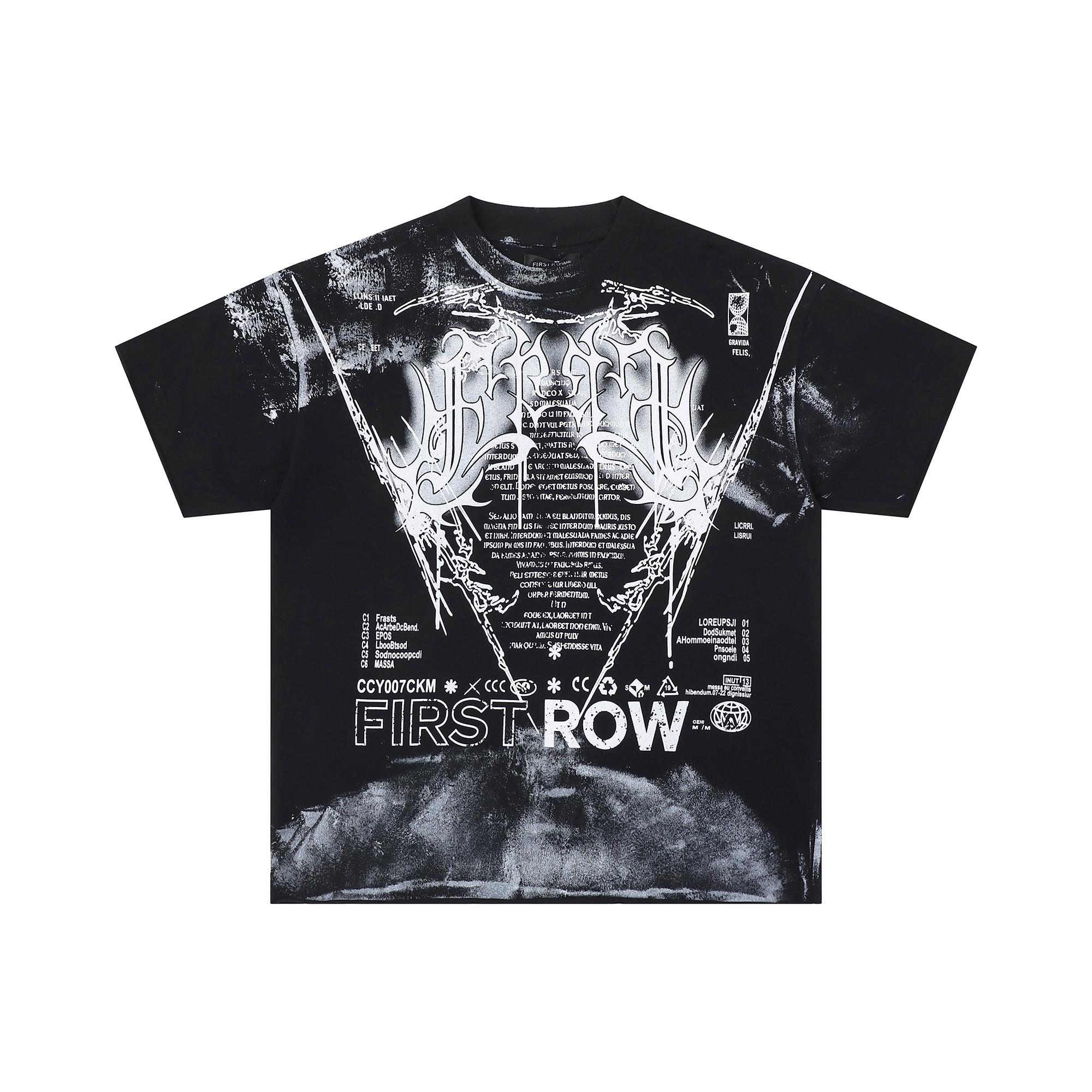 

Unisex Vintage Washed T-Shirt, Gothic Text & Grunge Print, First Row Graphic, Oversized Streetwear Tee S