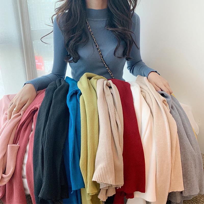 Women's Slim-Fit Korean Style Semi-High Neck Sweater – New Autumn/Winter Knitwear