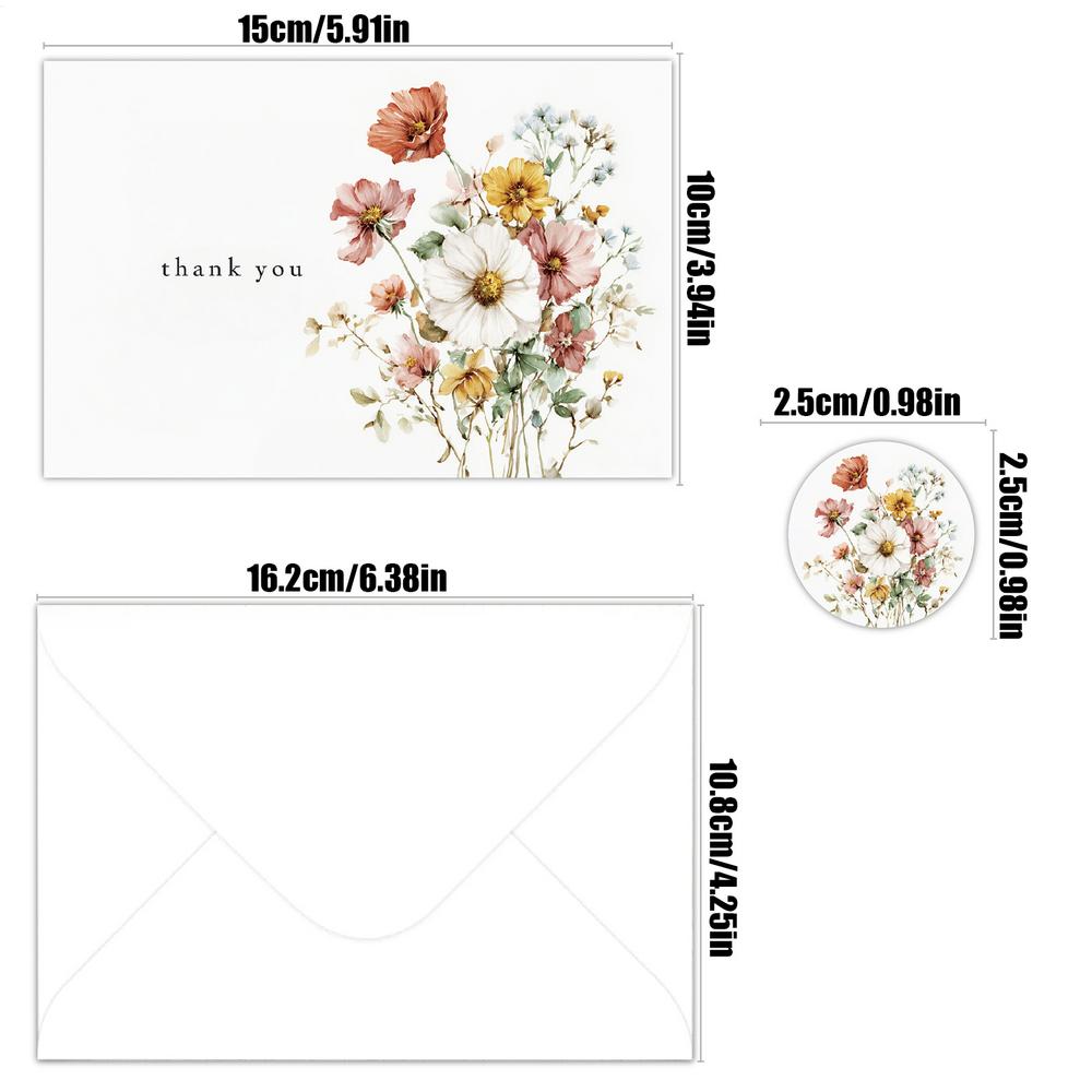 4Pcs Watercolor Floral Botanical Design Greeting Cards With Envelopes For Thank You Birthday Wedding Thank You Cards