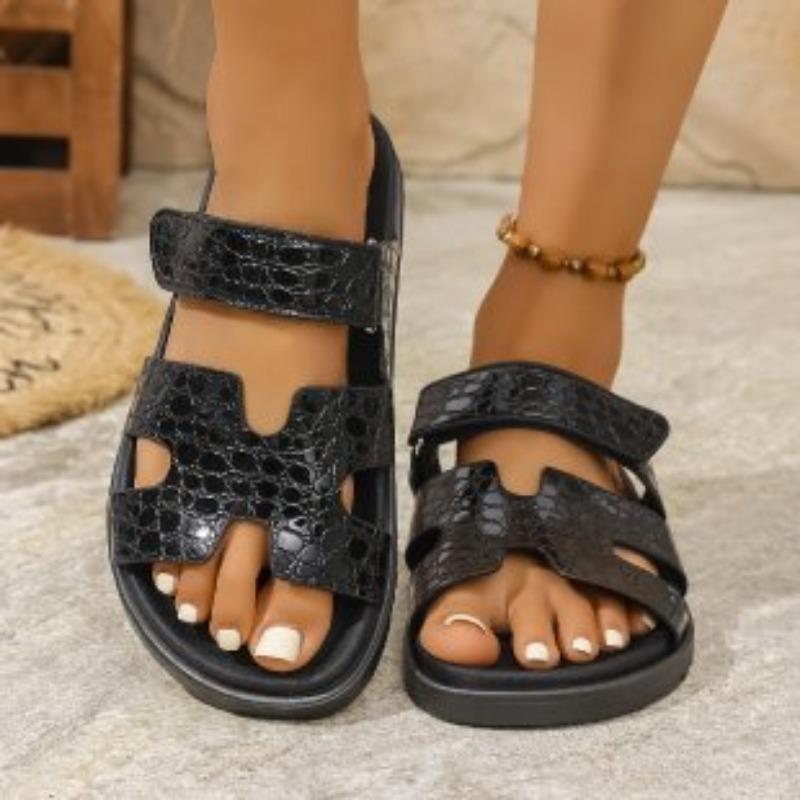 Summer New Slippers Women's Thick Bottom Word Velcro Solid Color Slippers