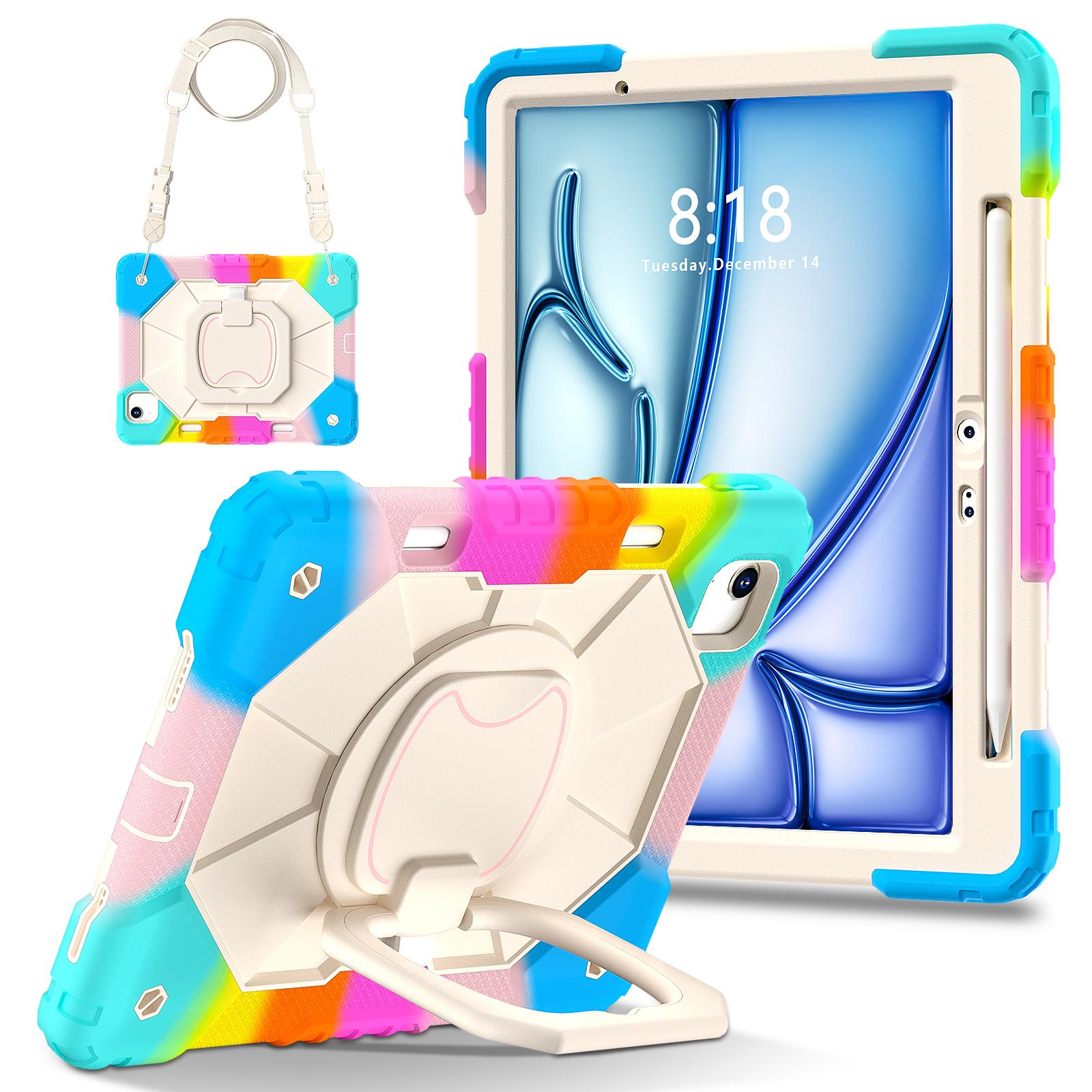 

Для iPad Эйр 11 (2025)/(2024) Чехол с плечевым ремнем из силикона + чехол-подставка для планшета из ПК Colorful Blue