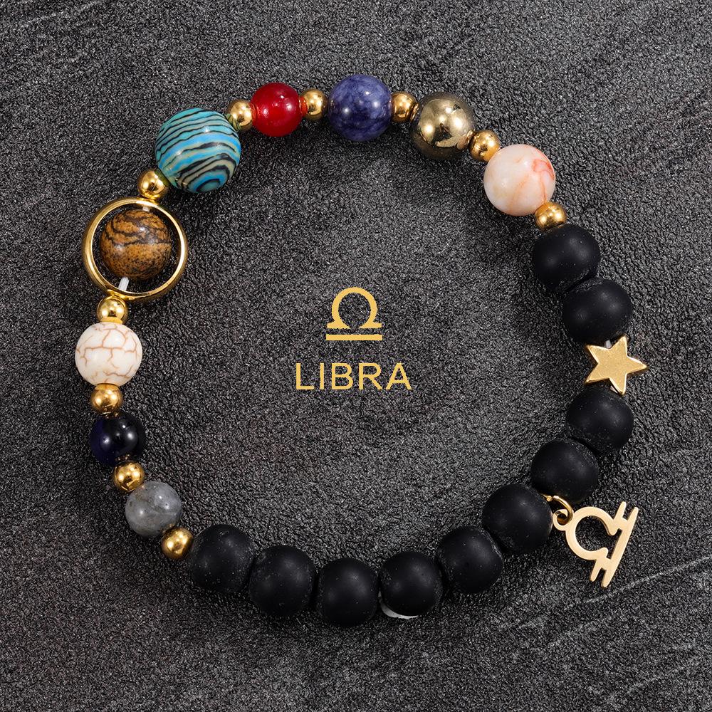 1PC Cosmic Planet Beaded Twelve Constellation Bracelet, Black Stone Twelve Constellation Beaded Bracelet
