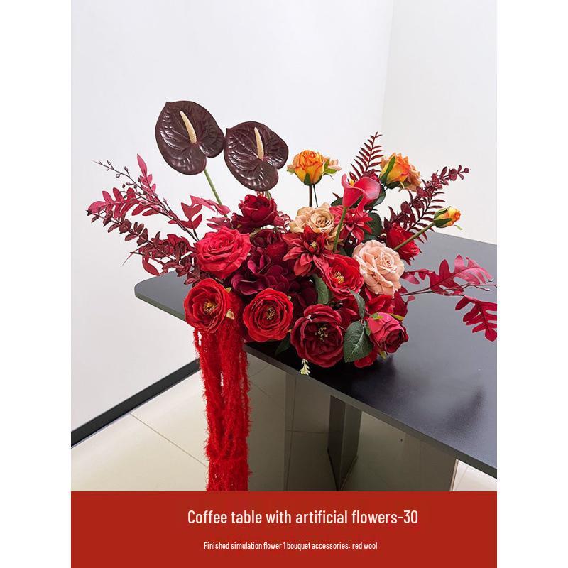 Red Wedding Artificial Flower Arrangement for Living Room, Coffee Table, or Bedside Décor