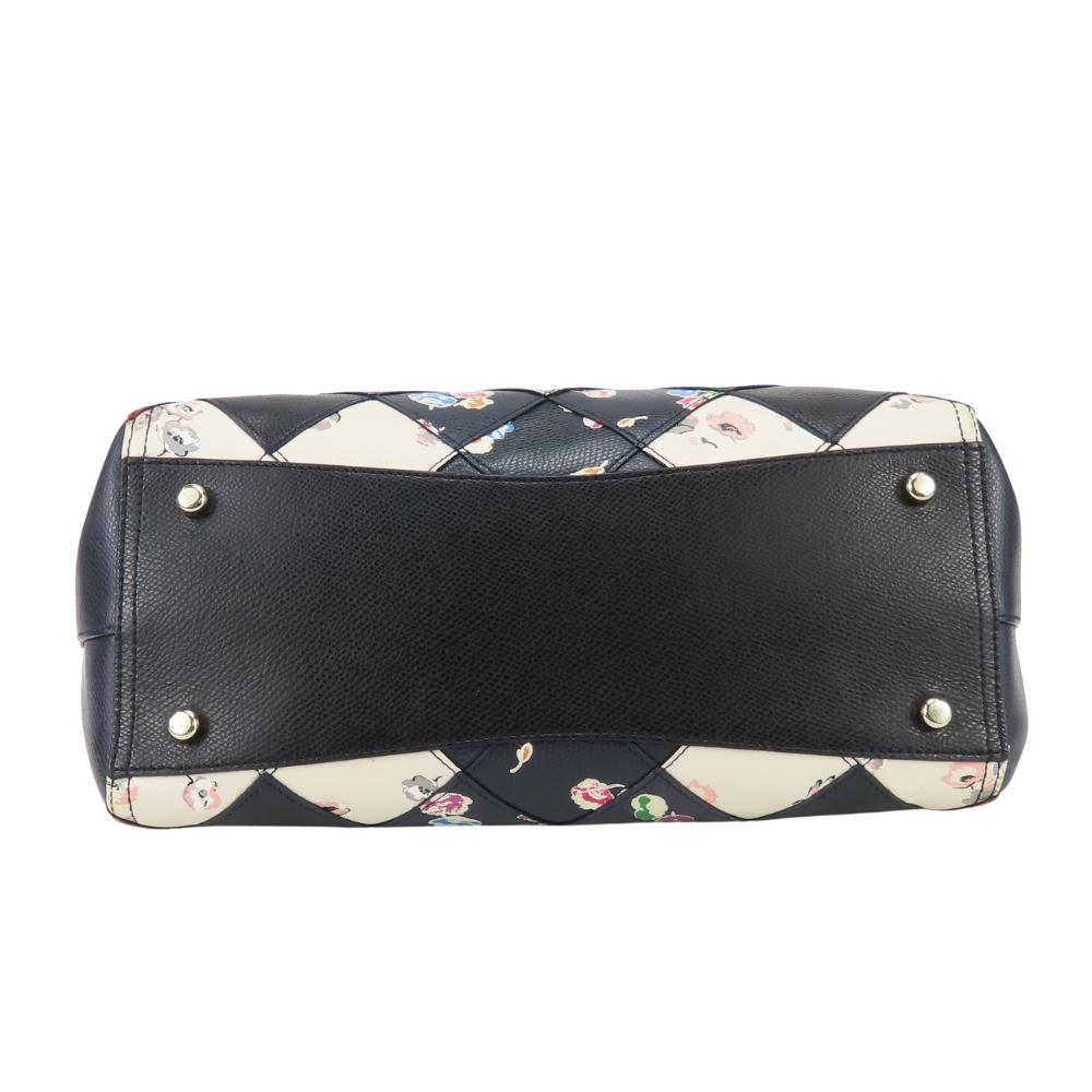 Used COACH Handbag Patchwork Flower F38210 Leather Black Navy Shoulder