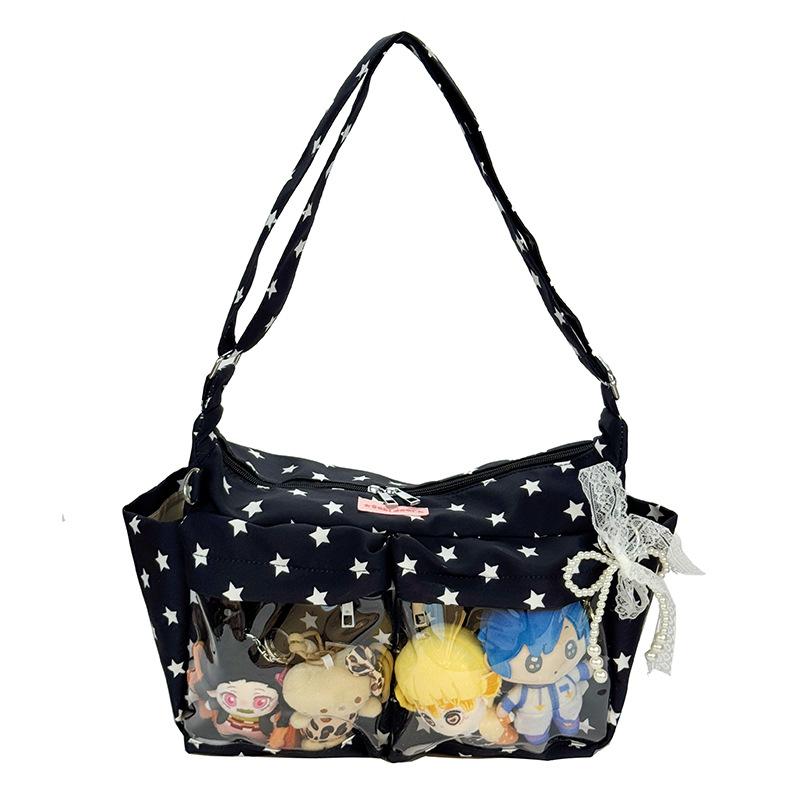 Women Fashionable Korean Itabag Large Capacity Storage Shoulder Bag Zipper Crossbody Bag Multi Pocket Transparent Display Layer чёрный