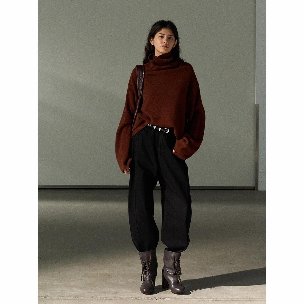 Shi Ji Wool High Neck Loose Sweater - Cozy Autumn Long Sleeve Pullover