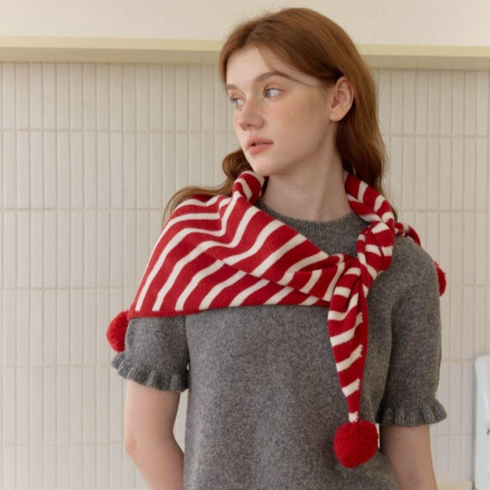 Thicken Triangular Knitted Shawl Long Stripe Scarf Retro Wool Scarf  Autumn Winter