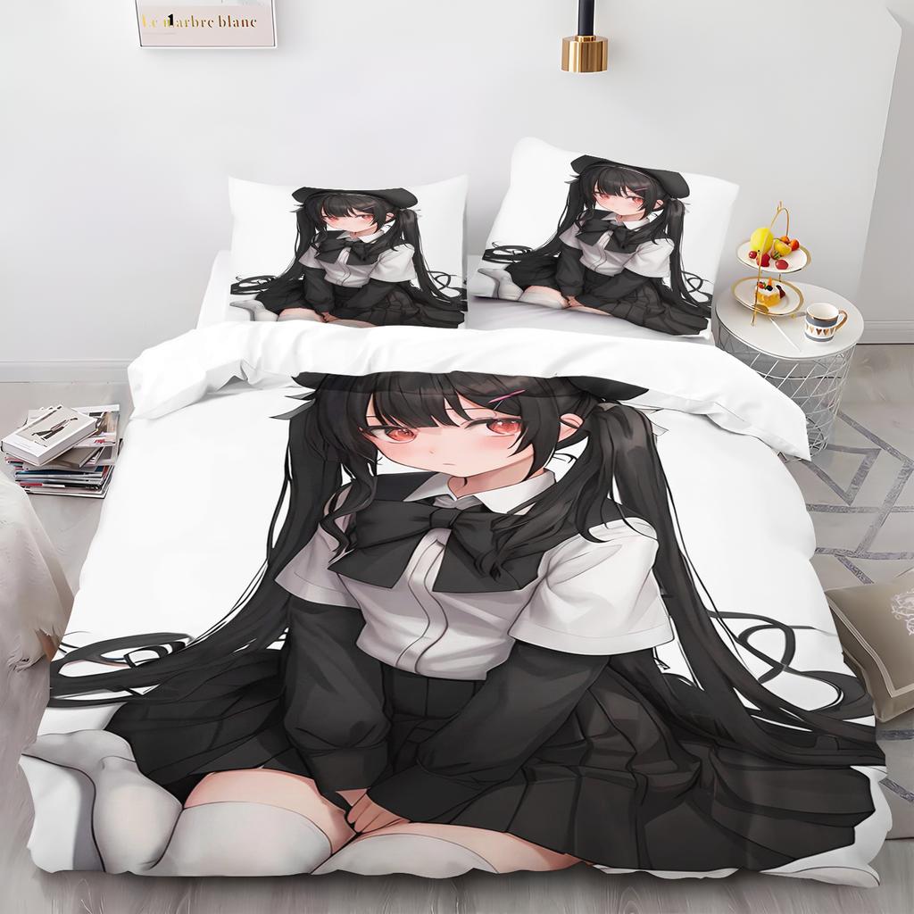 Beautiful Girl Duvet Cover Animal Cartoon 3-Piece Set Children Cute Polyester Soft Breathable Comforter Animation Bedding