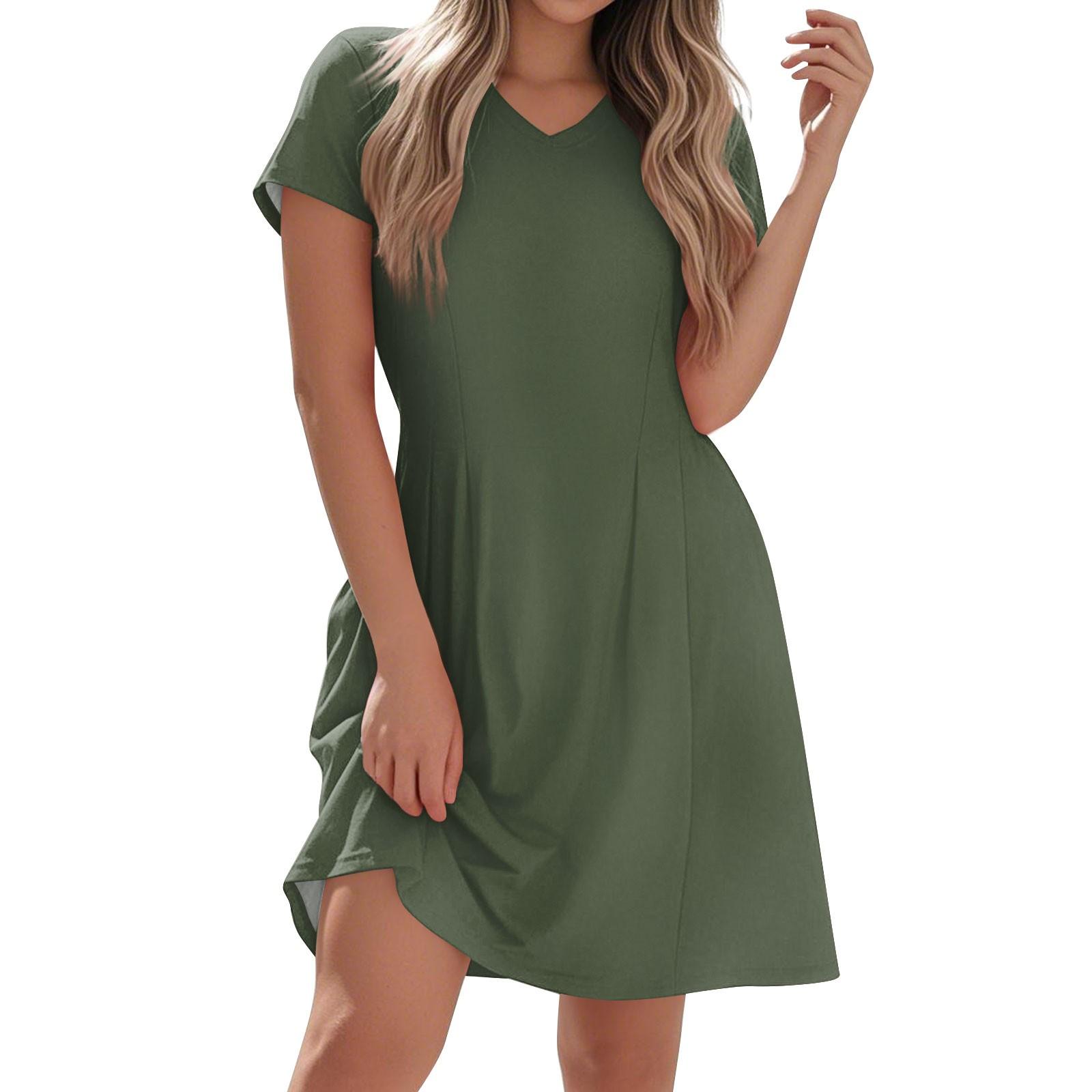 

Women s Fashion Casual Short-sleeved V-neck Home Vacation Casual Dress L армія зелений колір