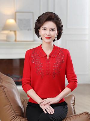 Top Ricamato in Misto Lana per Mamma: Maglione Casual Taglie Forti per Primavera e Autunno per Donne di Mezza Età e Anziane