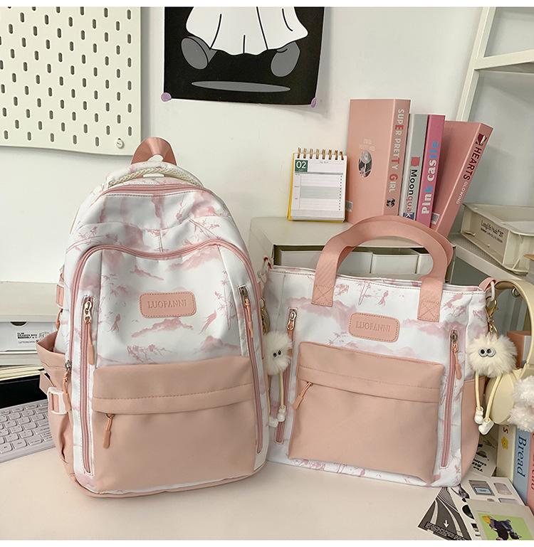 

Школьный рюкзак для девочек-подростков, большой вместимости, новый, легкий, с принтом тай-дай, рюкзак для девочек, для кампуса, для поездок, рюкзак для старшеклассницы розовый