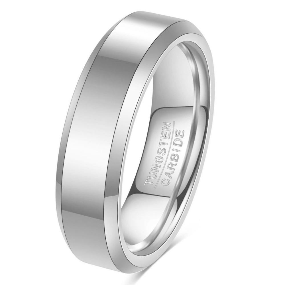 6MM 8MM Double Bevel Three Color Tungsten Steel Smooth Ring Simple Versatile Wedding Band