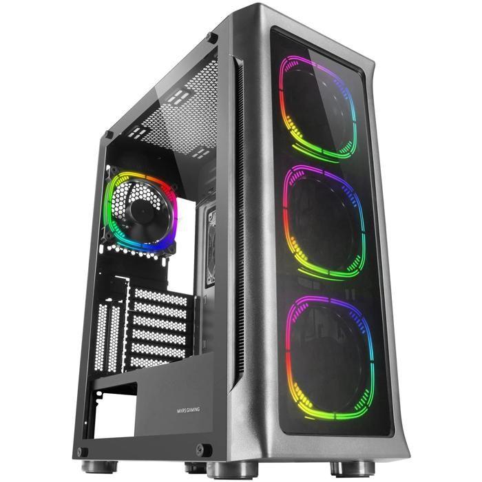 Mars Gaming Mc-neo Noir, Xxl E-atx Gaming Tower, Tempered Glass Side and Front Panels, 4 X 120mm Argb Fans + Fan