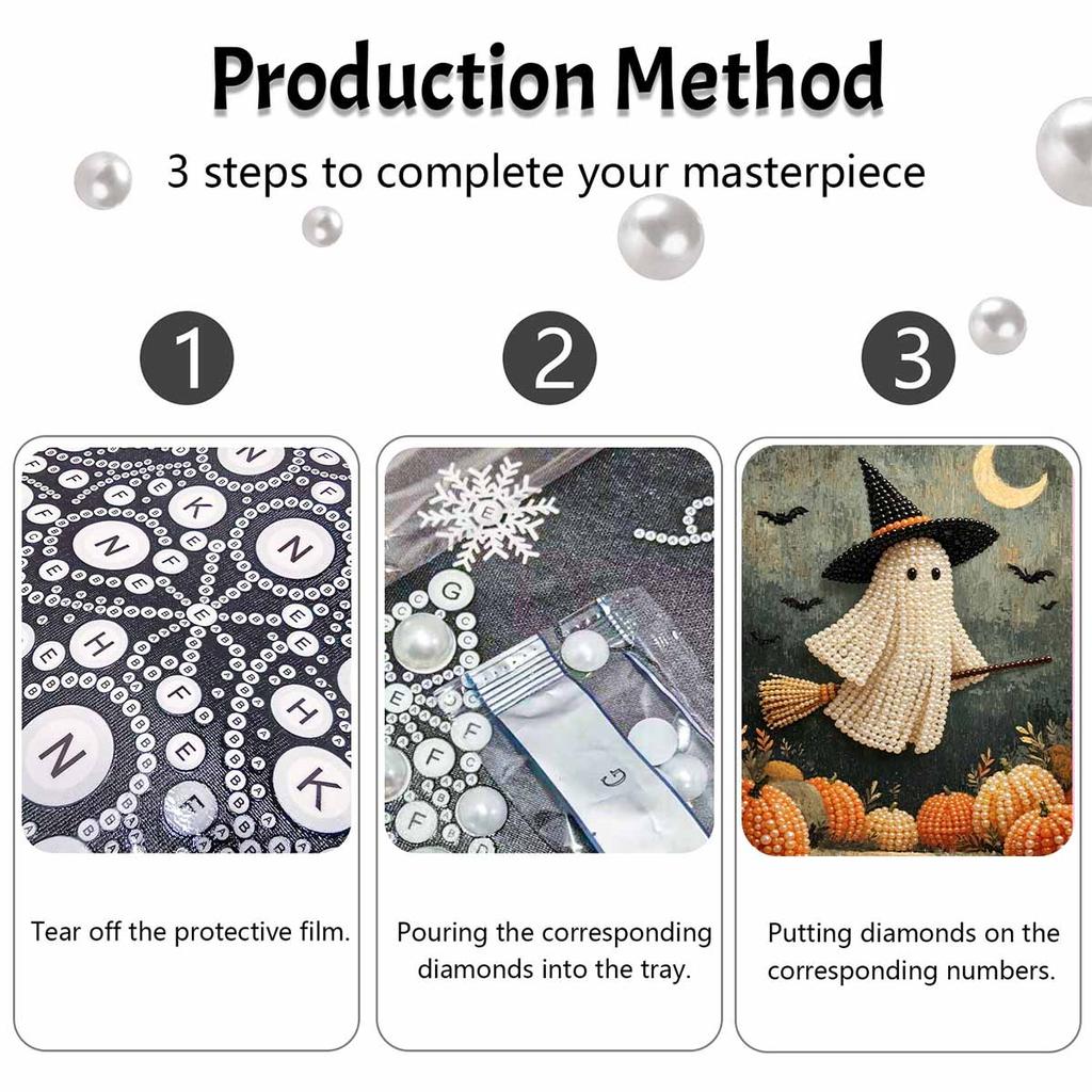 Halloween Pearl Painting Art Full Pearl Handmade Diy Home Decorations Ghost Witch Broom Pumpkin