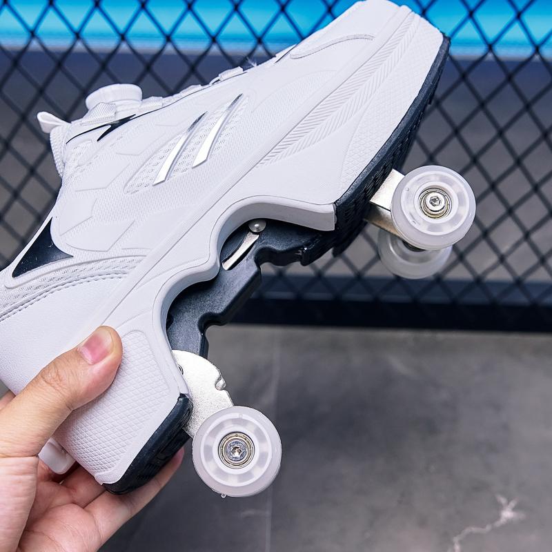 Boys/Girls Skate Roller Shoe Four-wheel Dual-use Roller Skates Double Row Walking Shoes Roller Skates Boys Skate Shoes Girl Skate Shoes