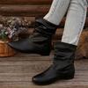 WISH Women's Sexy Short Boots Stacked Short Boots Round Head Low Heel Cuff Large Size Short Fashion Boots