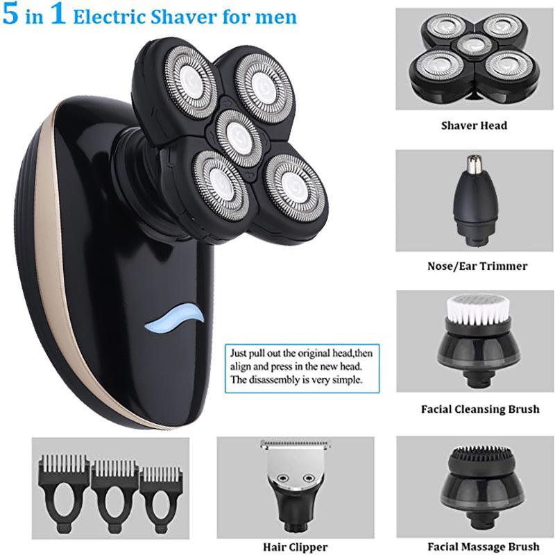 Men s USB Rechargeable Five-Blade Washable Razor & Head Shaver Gadget
