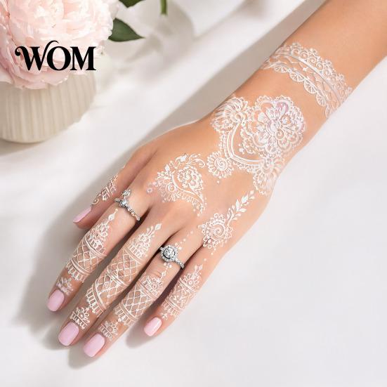 Eco-friendly Tattoo Sticker White Lace for Women, Temporary Face Body Skin-friendly Arm, Waterproof Fake Decal Wedding Party Festival Safe Tattoos