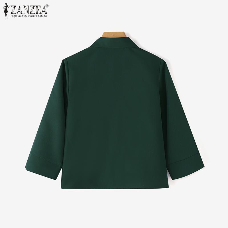 ZANZEA Blouse ample décontractée à manches 3/4 et col classique pour femme