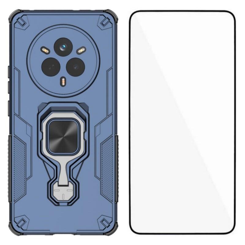 For Realme 14 Pro 5G Phone Case WANLONFENG PC TPU Back Cover Kickstand with Tempered Glass