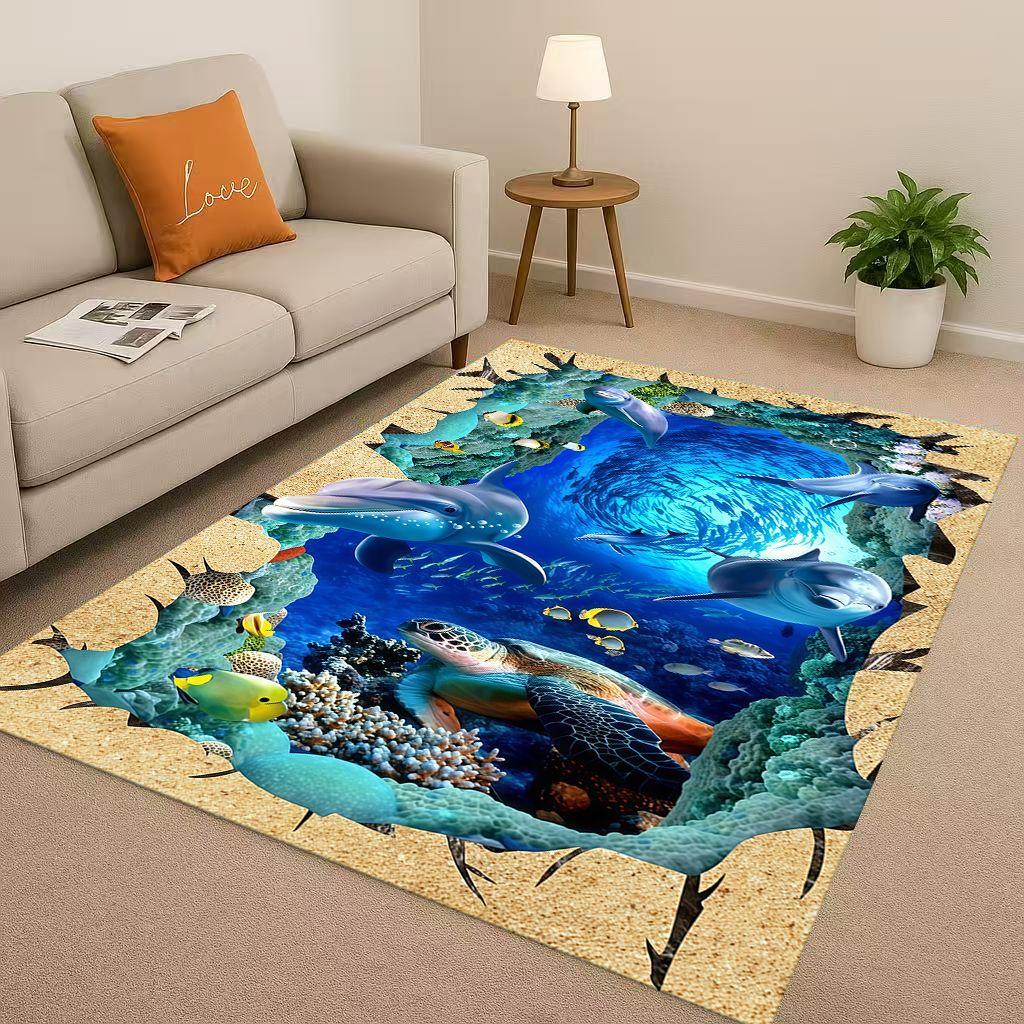 New 3D Illusion Underwater World Breaking Wall Living Room Non Slip Area Rug Carpet for Bedroom Playroom Sofa,Home Decor Doormat