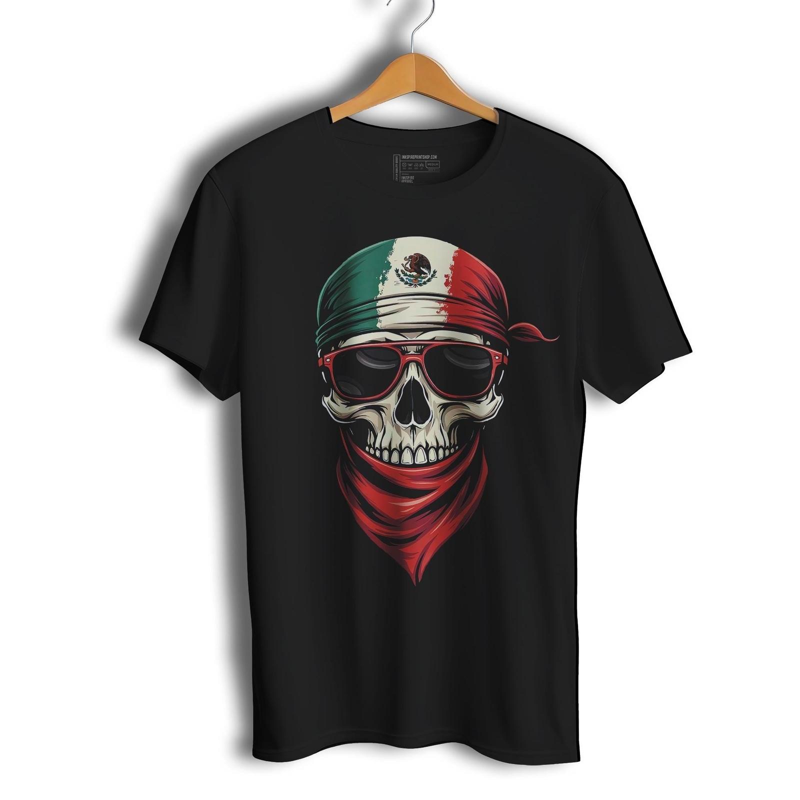 Mexican Flag Skull Short Sleeve T-Shirt- Playera De Mexico Con Calavera S