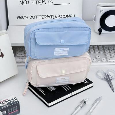Creative Two-in-one Canvas Pencil Case Large Capacity Multi-layer Storage Flip-top Pencil Bags Foldable Stationery Storage Box