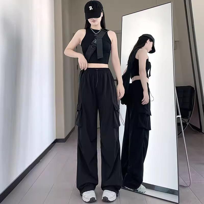 Women's French Windproof Wide-Leg Pants for Spring/Autumn: Casual, Loose, Petite Fit, Ideal for Mountaineering and Sports.