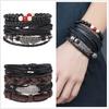 4Pcs/ Set Braided Leather Men Women Bracelets Vintage Wooden Beads Rudder Cross Ethnic Wristbands Hope Believe Bracelet
