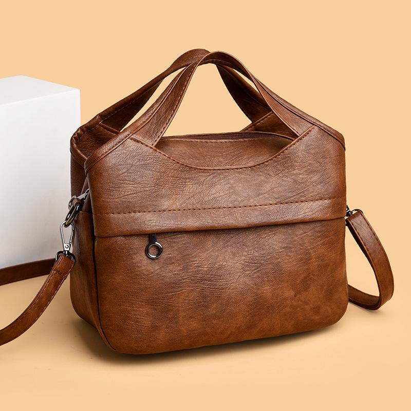 Retro-style Large Capacity Shoulder Bag, Simple and Versatile Solid Color Crossbody Bag, High-end Soft Leather Casual Commuter Bag